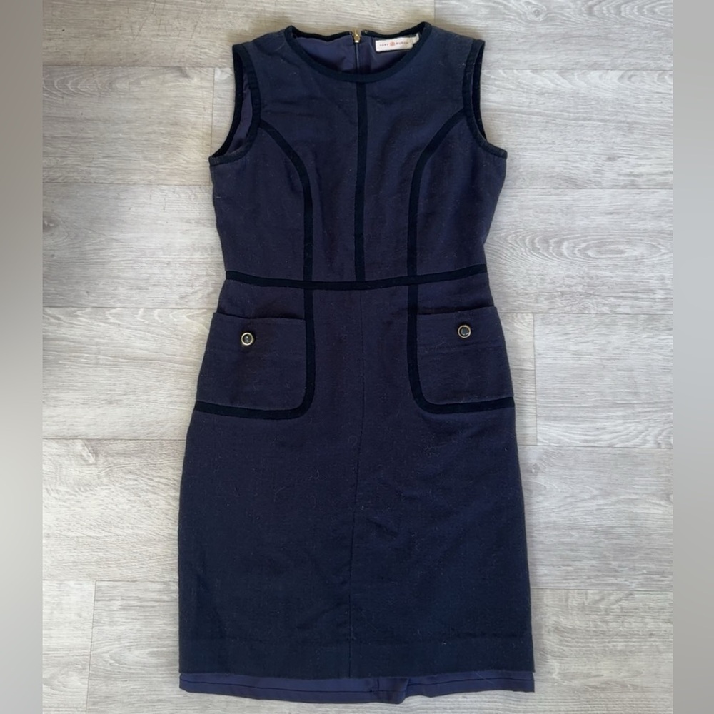 Tory Burch Azalea Dress, Navy with Contrast Piping